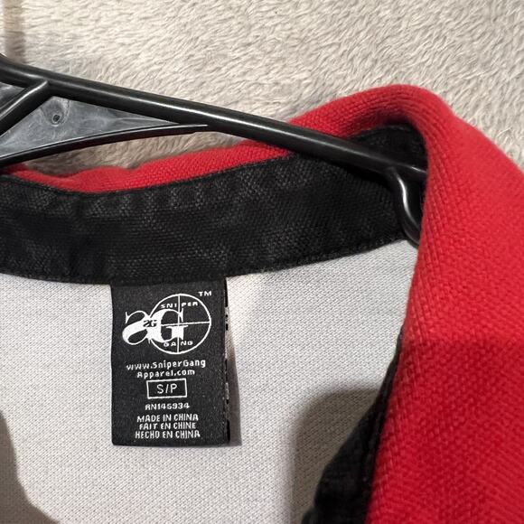 Sniper Gang Shirt Mens Small Red Green White Long Sleeve Rugby Polo Graphic - Picture 5 of 14